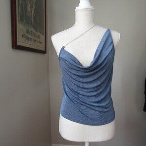 Shein Rhinestone One Shoulder Blue Evening Top